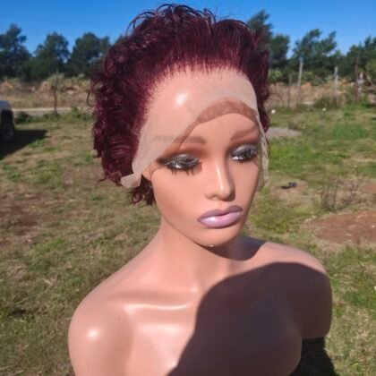 burgundy curly pixie cut full Frontal