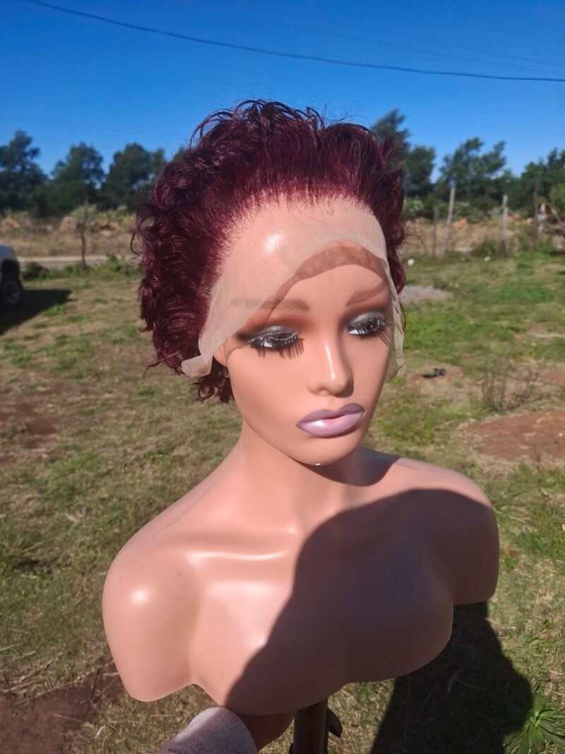 burgundy curly pixie cut full Frontal