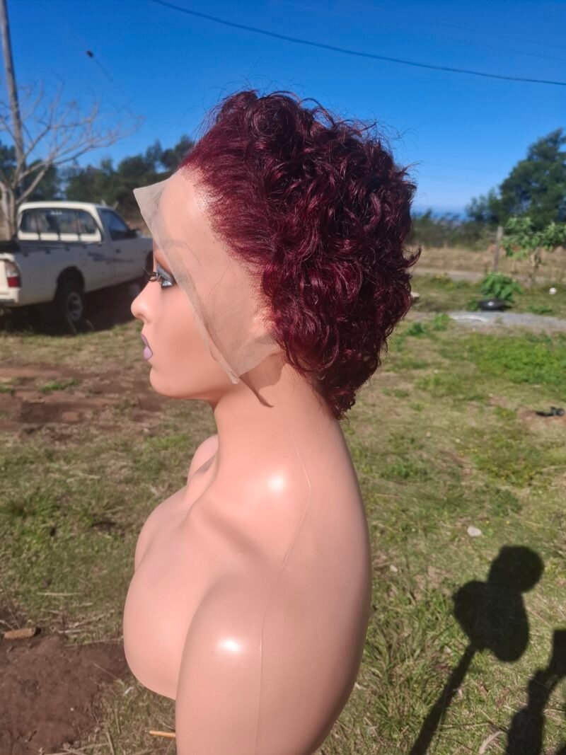 burgundy curly pixie cut full Frontal - Image 3